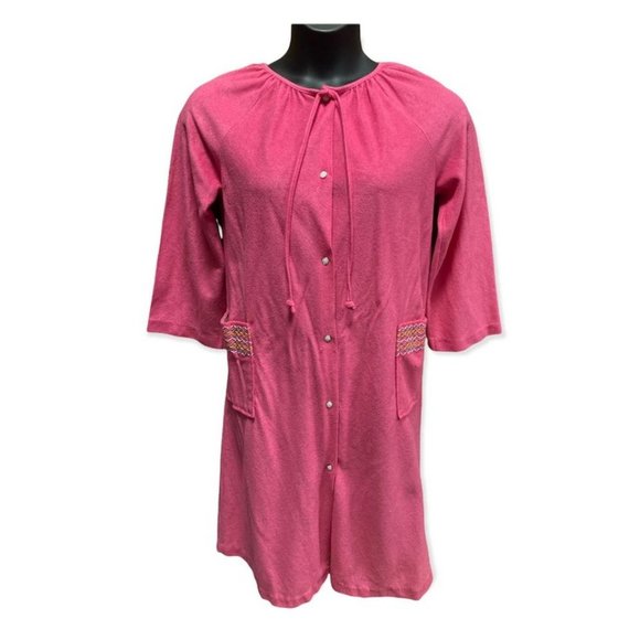 Medium Vintage Heather Collection Pink Pearl Snap House Coat Robe - Picture 1 of 2